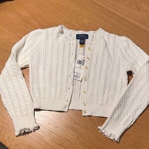 Polo by Ralph Lauren Girls Cream Cable Knit Cardigan